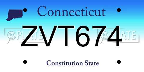 ZVT674 Connecticut License Plate
