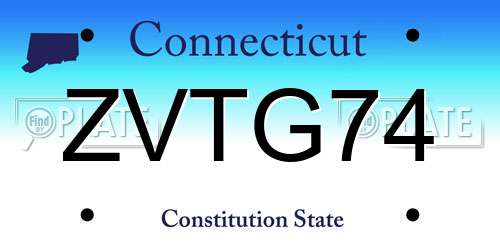 ZVTG74 Connecticut License Plate