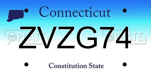 ZVZG74 Connecticut License Plate