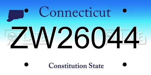 ZW26044 Connecticut License Plate