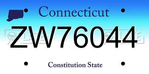ZW76044 Connecticut License Plate