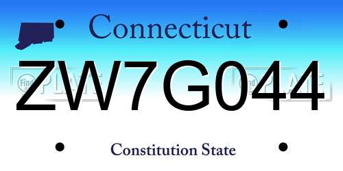 ZW7G044 Connecticut License Plate
