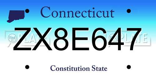 ZX8E647 Connecticut License Plate