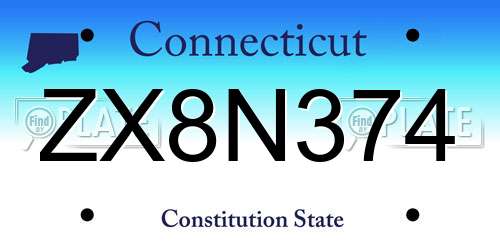 ZX8N374 Connecticut License Plate