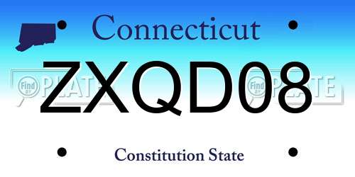 ZXQD08 Connecticut License Plate