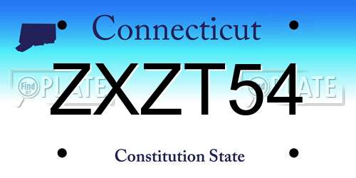 ZXZT54 Connecticut License Plate
