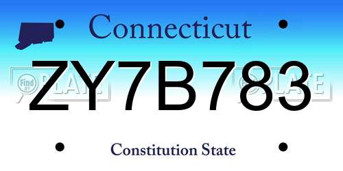 ZY7B783 Connecticut License Plate
