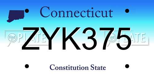 ZYK375 Connecticut License Plate