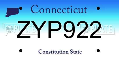 ZYP922 Connecticut License Plate