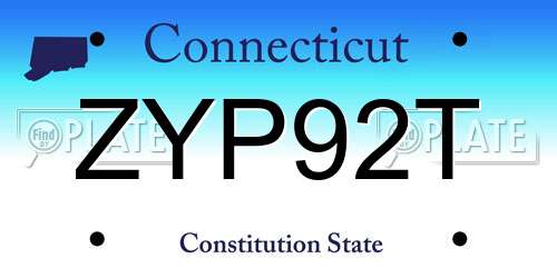ZYP92T Connecticut License Plate