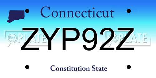 ZYP92Z Connecticut License Plate
