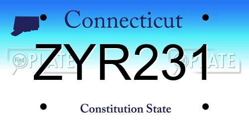 ZYR231 Connecticut License Plate