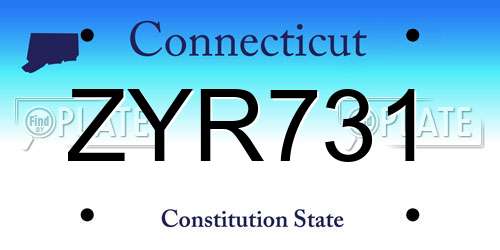 ZYR731 Connecticut License Plate