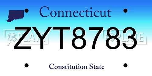 ZYT8783 Connecticut License Plate