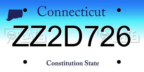 ZZ2D726 Connecticut License Plate