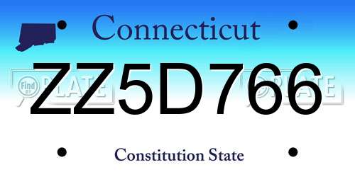 ZZ5D766 Connecticut License Plate