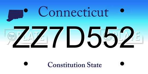 ZZ7D552 Connecticut License Plate