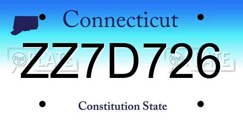 ZZ7D726 Connecticut License Plate