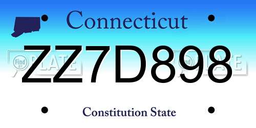 ZZ7D898 Connecticut License Plate
