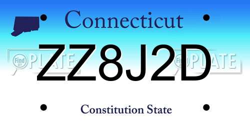 ZZ8J2D Connecticut License Plate