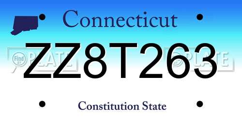 ZZ8T263 Connecticut License Plate