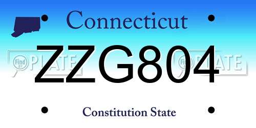 ZZG804 Connecticut License Plate