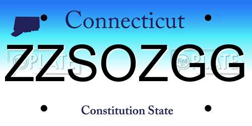 ZZSOZGG Connecticut License Plate