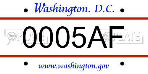 0005AF District Of Columbia License Plate