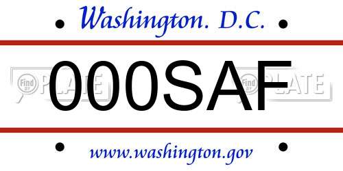 000SAF District Of Columbia License Plate
