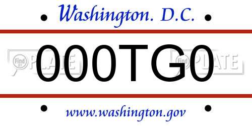 000TG0 District Of Columbia License Plate