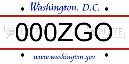 000ZGO District Of Columbia License Plate