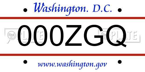 000ZGQ District Of Columbia License Plate