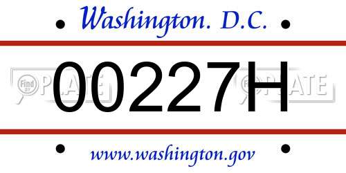 00227H District Of Columbia License Plate