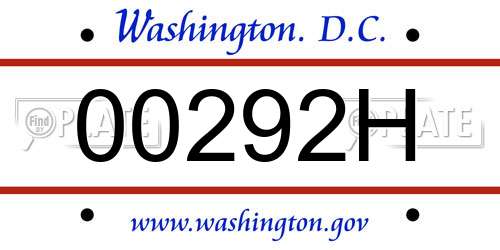 00292H District Of Columbia License Plate