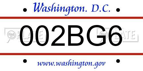 002BG6 District Of Columbia License Plate