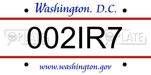 002IR7 District Of Columbia License Plate