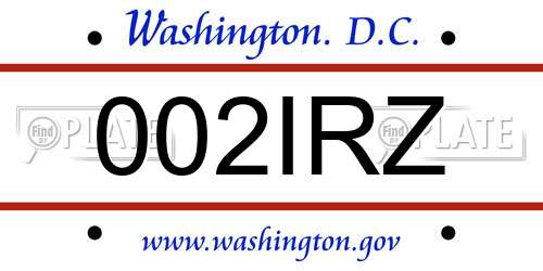 002IRZ District Of Columbia License Plate