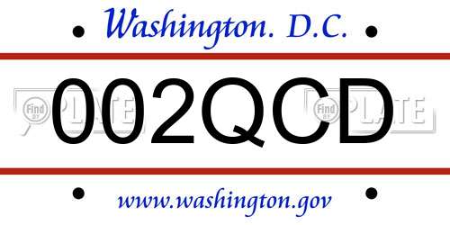 002QCD District Of Columbia License Plate