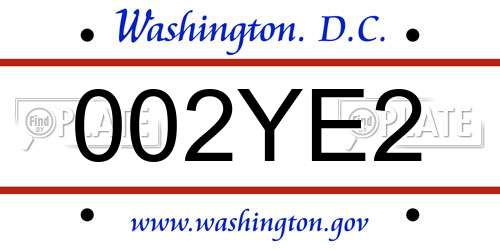 002YE2 District Of Columbia License Plate