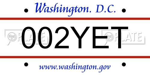 002YET District Of Columbia License Plate