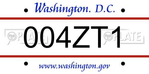 004ZT1 District Of Columbia License Plate