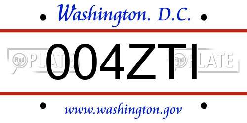 004ZTI District Of Columbia License Plate