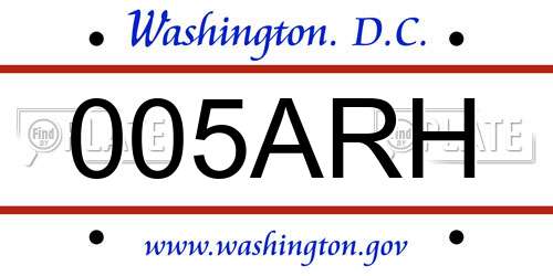 005ARH District Of Columbia License Plate