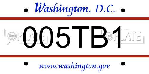 005TB1 District Of Columbia License Plate