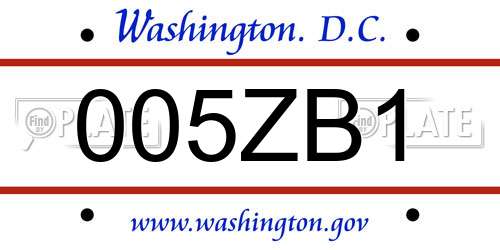 005ZB1 District Of Columbia License Plate