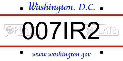 007IR2 District Of Columbia License Plate