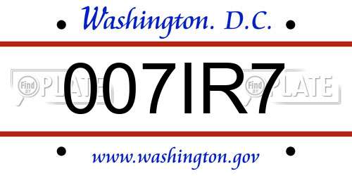 007IR7 District Of Columbia License Plate