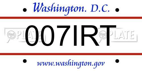 007IRT District Of Columbia License Plate