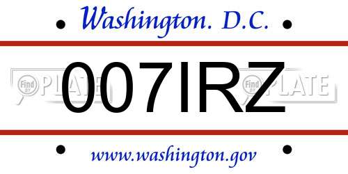 007IRZ District Of Columbia License Plate