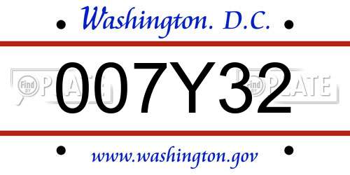 007Y32 District Of Columbia License Plate